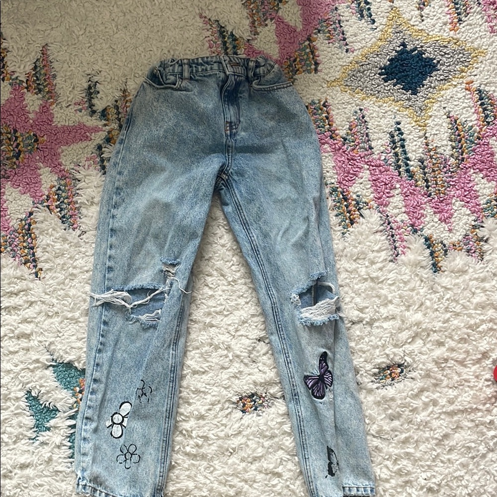 Forever 21 Blue Distressed Slim-Fit Jeans